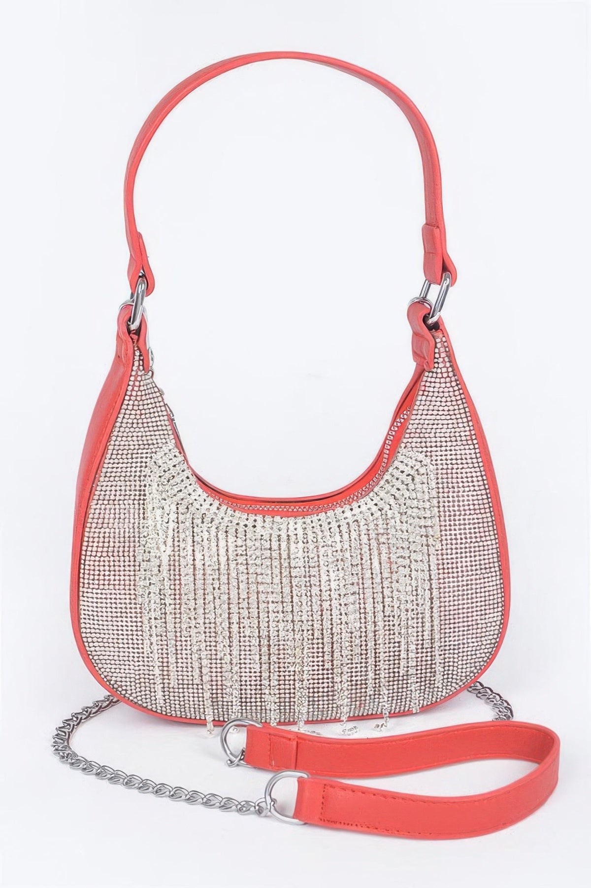 Hot Fix Stones Rhinestones Fringe Hobo Bag, product photo (3)
