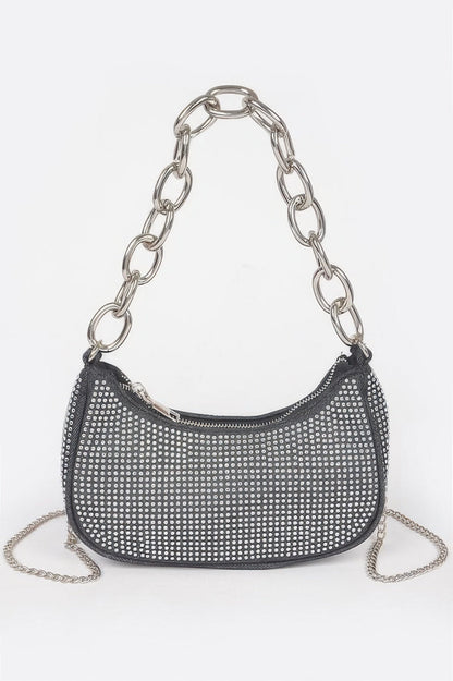 Hot Fix Stone Small Hobo Bag W/chain, product photo
