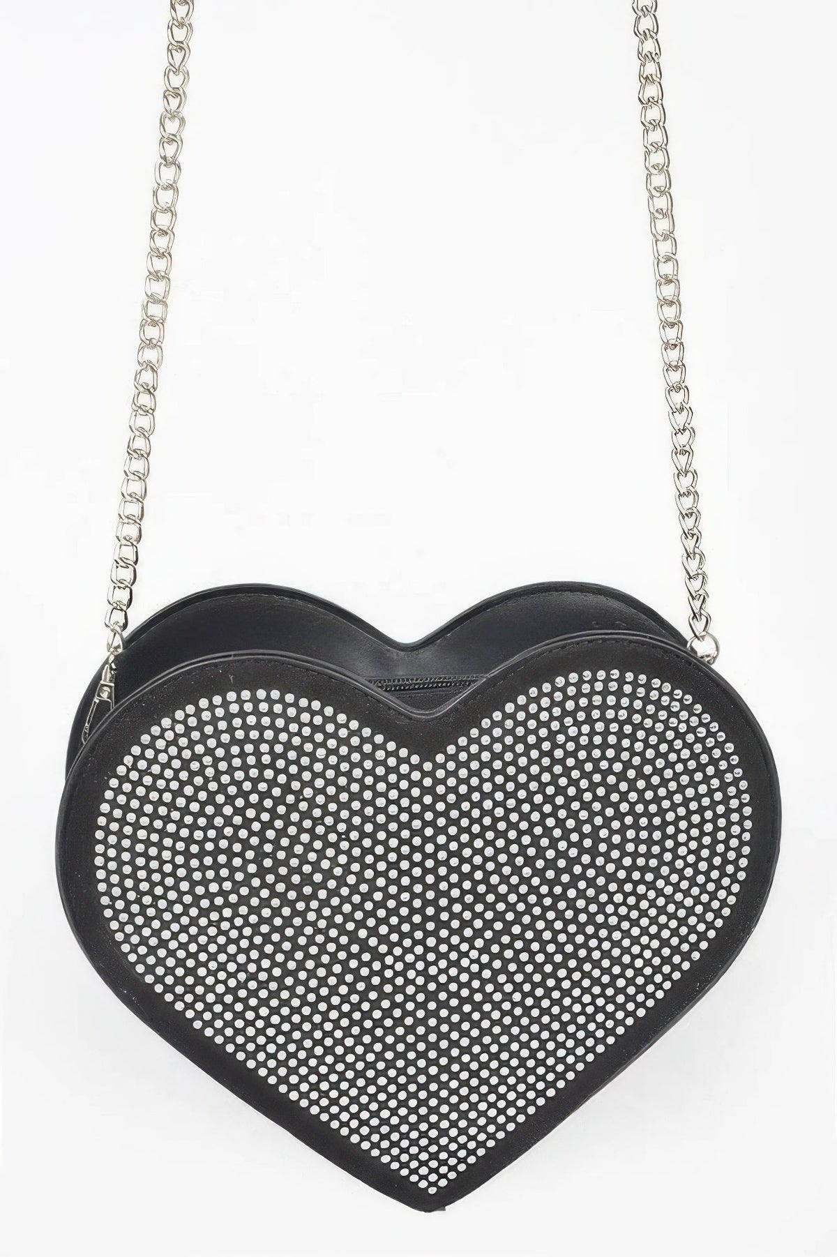 Hot Fix Heart Shape Bag in Black Silver, product photo