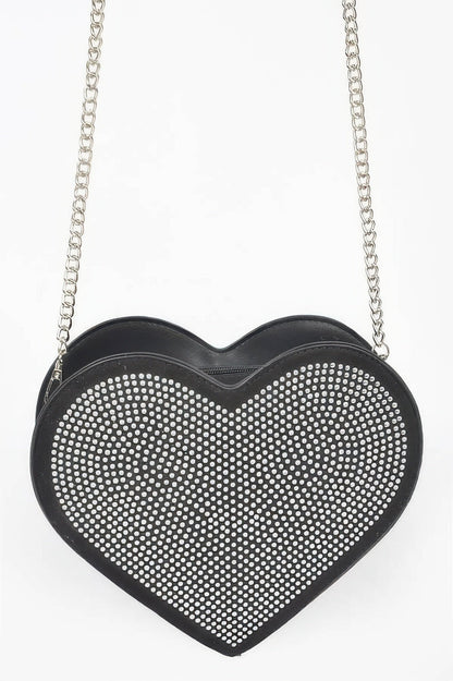 Hot Fix Heart Shape Bag in Black Silver, product photo