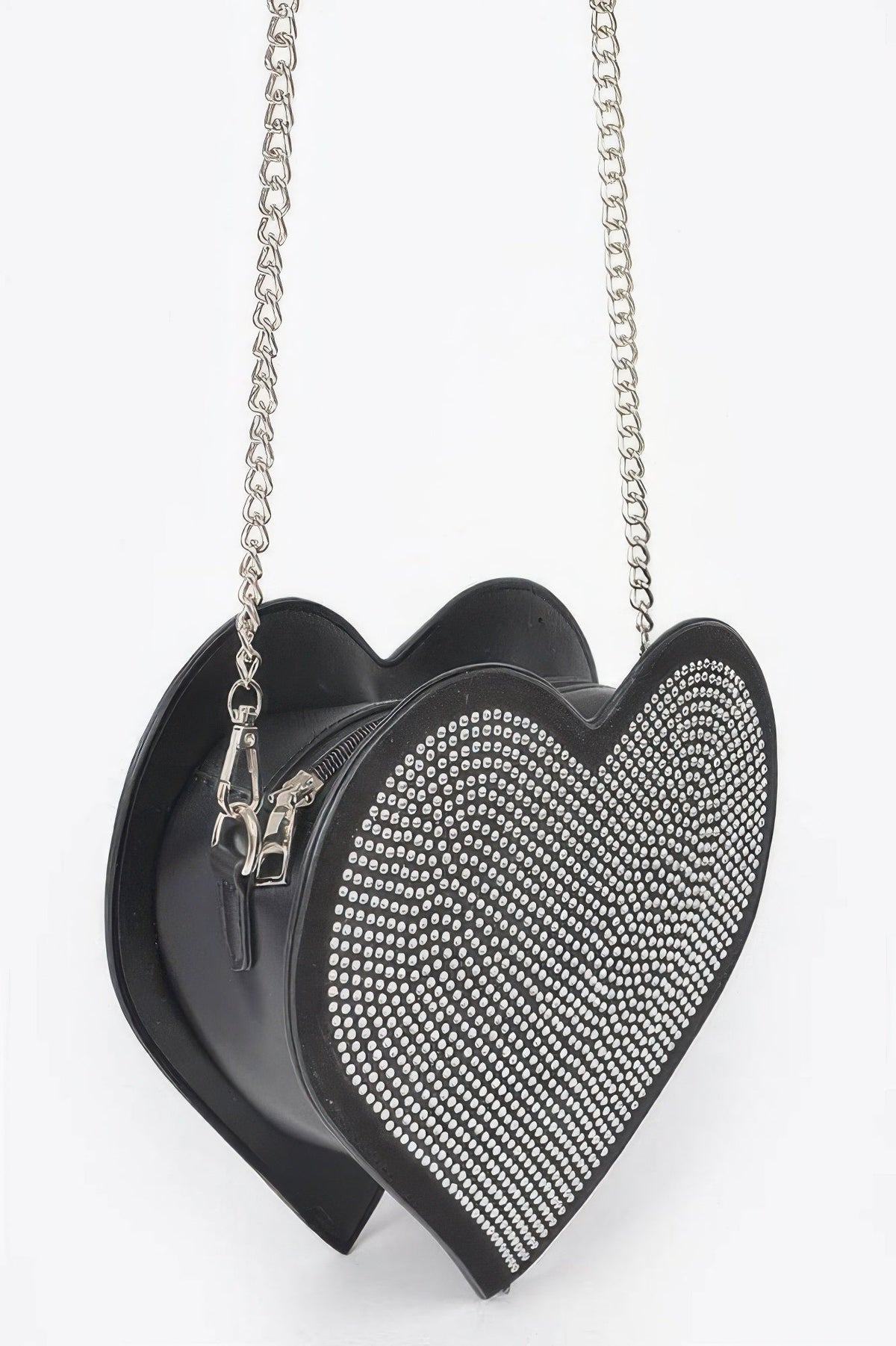 Hot Fix Heart Shape Bag in Black Silver, alternate view