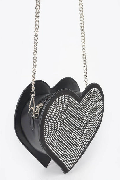 Hot Fix Heart Shape Bag in Black Silver, alternate view