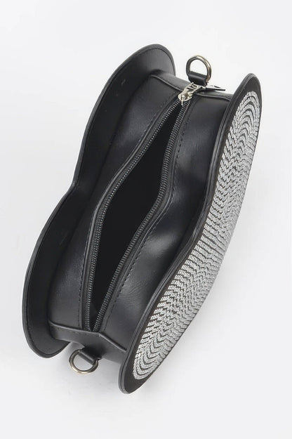 Hot Fix Heart Shape Bag in Black Silver, product photo (2)