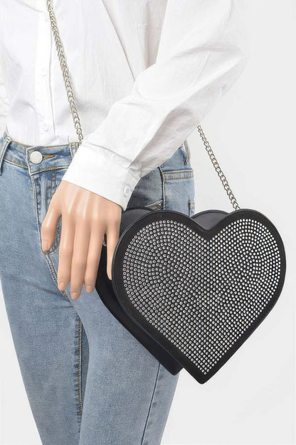 Hot Fix Heart Shape Bag in Black Silver, alternate view (2)