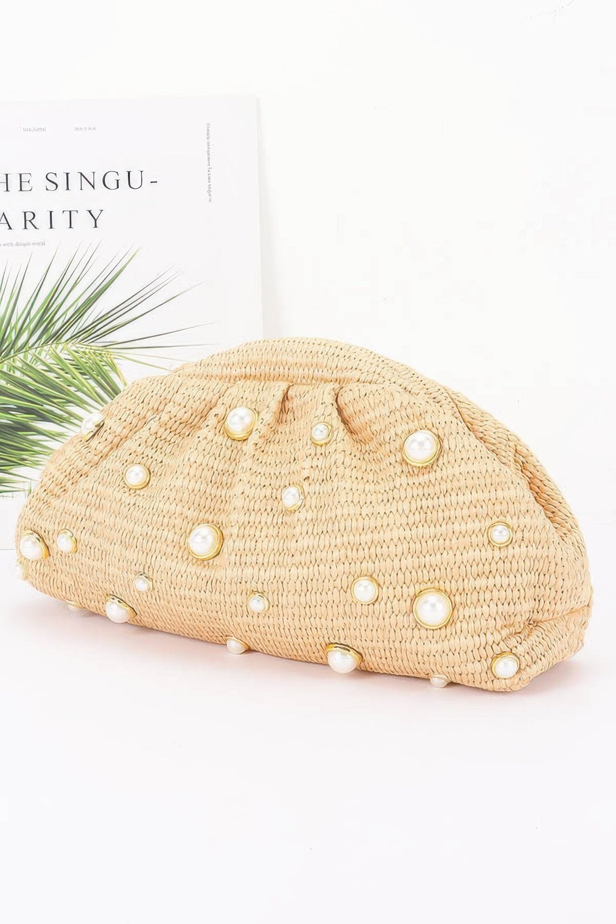 Faux Straw Pearl Clutch, additional detail