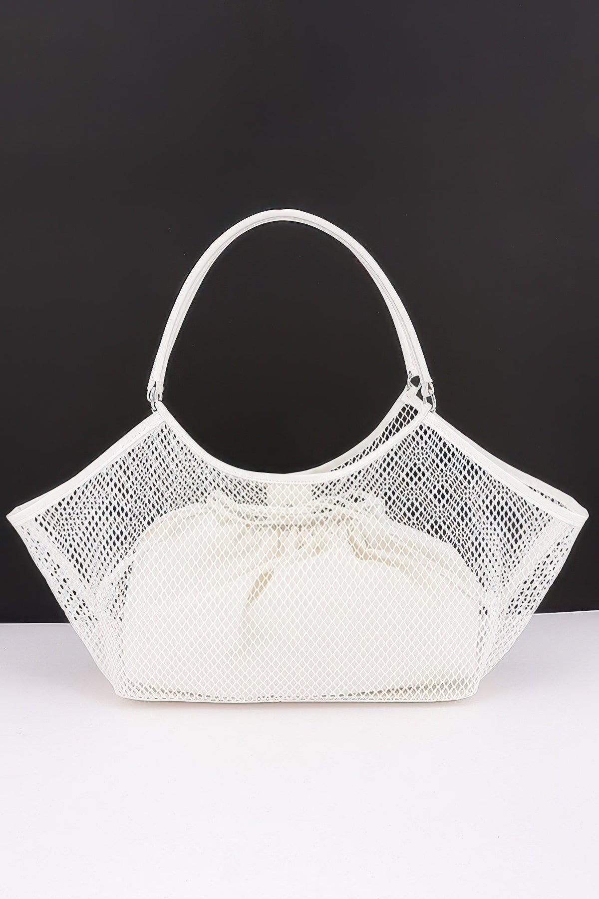 Mesh Tote Bag With Removable Liner, styled photo