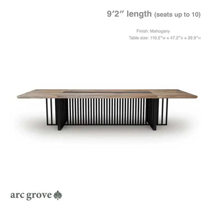 Arc Grove Wright conference room table in Mahogany, dimension diagram for the 9ft length