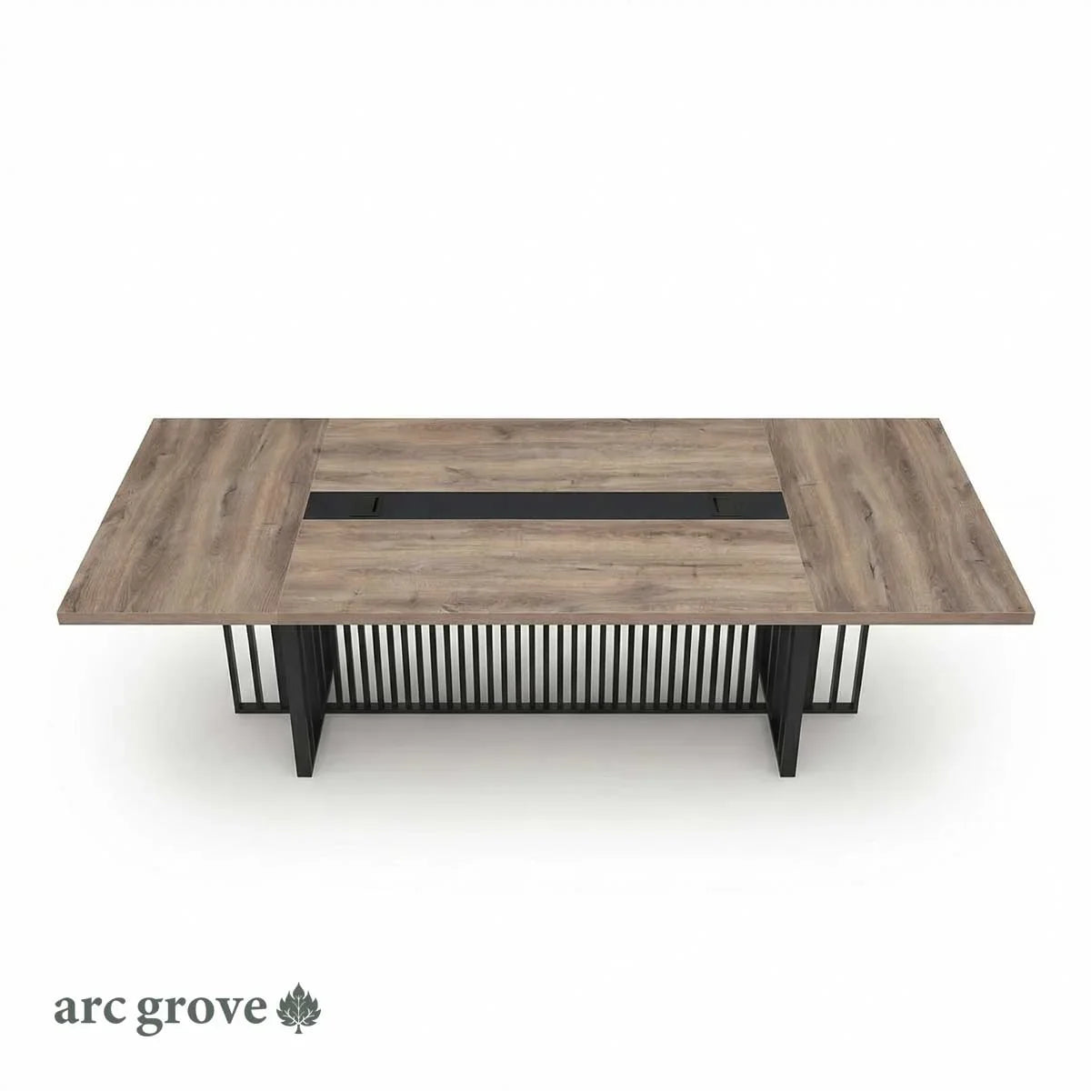 Arc Grove Wright conference room table in Mahogany, isometric view of the 9ft length (2)