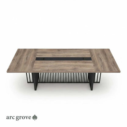 Arc Grove Wright conference room table in Mahogany, isometric view of the 9ft length (2)