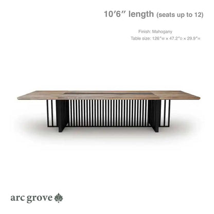 Arc Grove Wright conference room table in Mahogany, dimension diagram for the 10ft 6in length