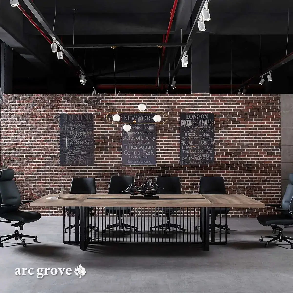 Arc Grove Wright conference room table in Mahogany, styled photo (3)