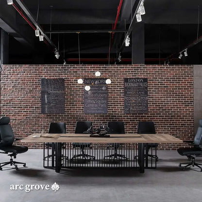 Arc Grove Wright conference room table in Mahogany, styled photo (3)