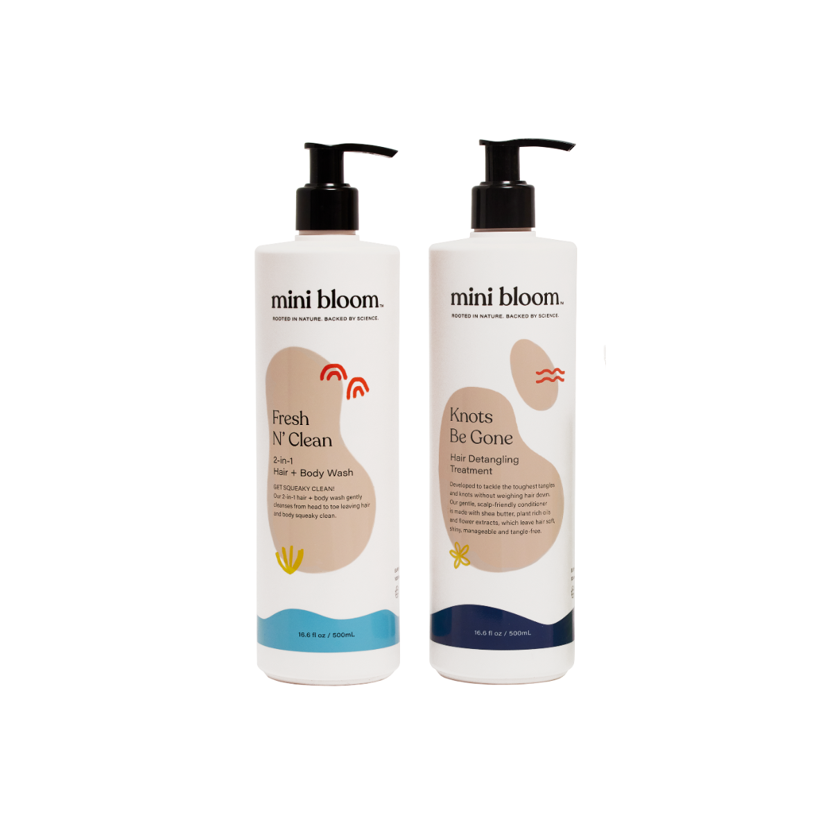 mini bloom Bath Time Duo wash and detangler set, product information