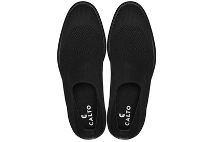 CALTO X1541 black knit elevator dress shoe, further detail view