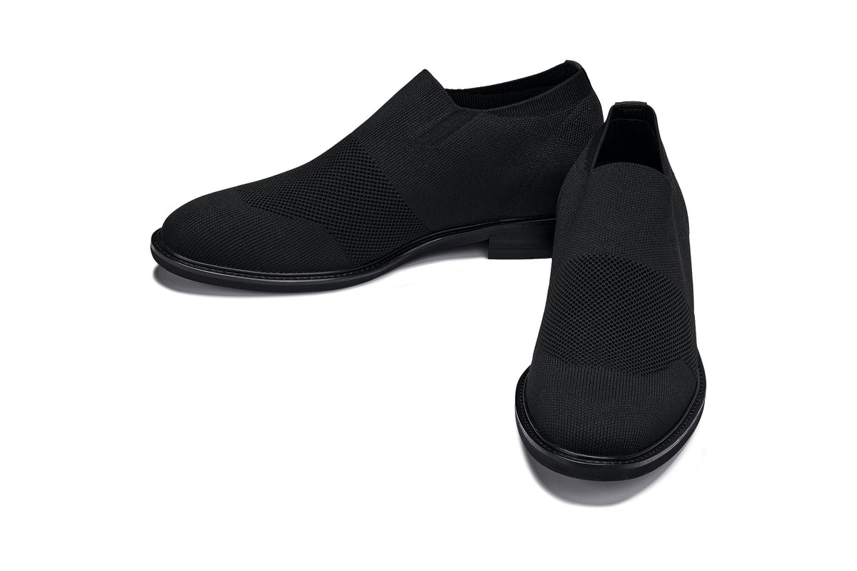 CALTO X1541 black knit elevator dress shoe, additional angle