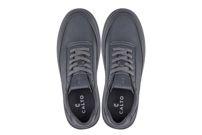 Pair of gray sneakers with 'Calto' branding on a white background