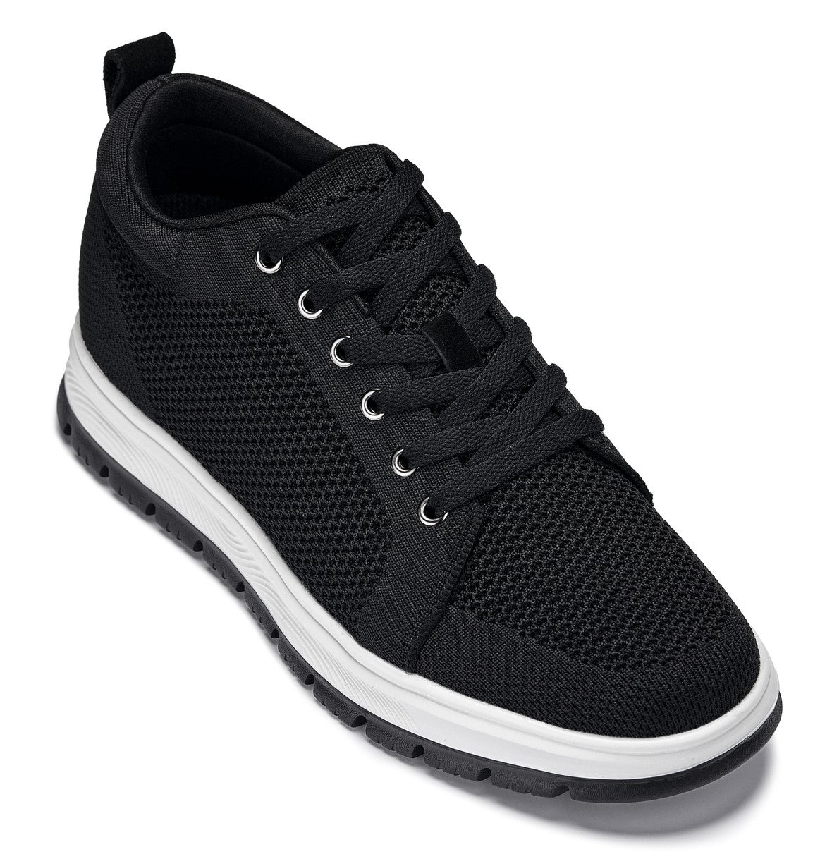 CALTO X2322 knit elevator sneaker in black and white, product photo