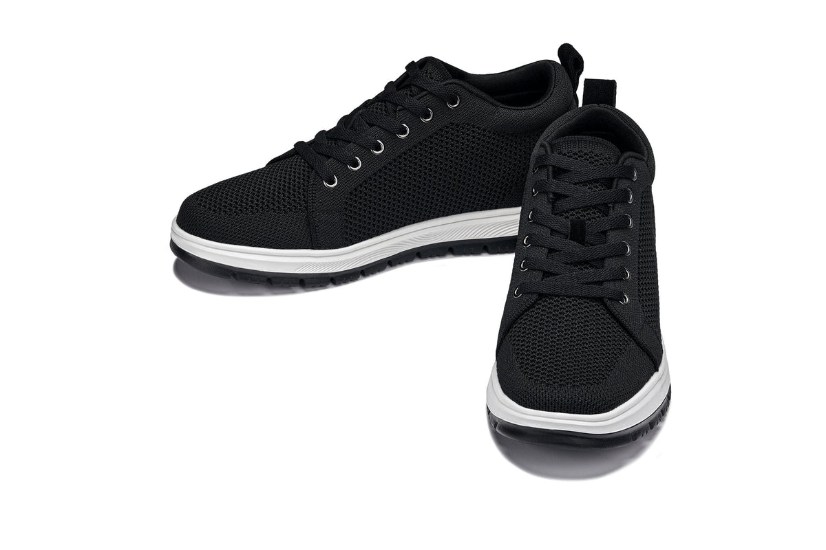 CALTO X2322 knit elevator sneaker in black and white, product photo, alternate angle