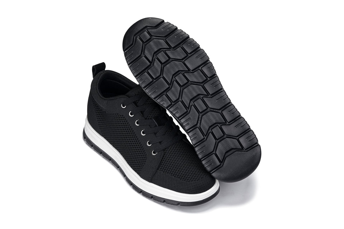 CALTO X2322 knit elevator sneaker in black and white, additional detail, close view