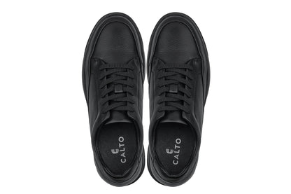 CALTO Y7111 black pebble grain leather sneaker, further detail view