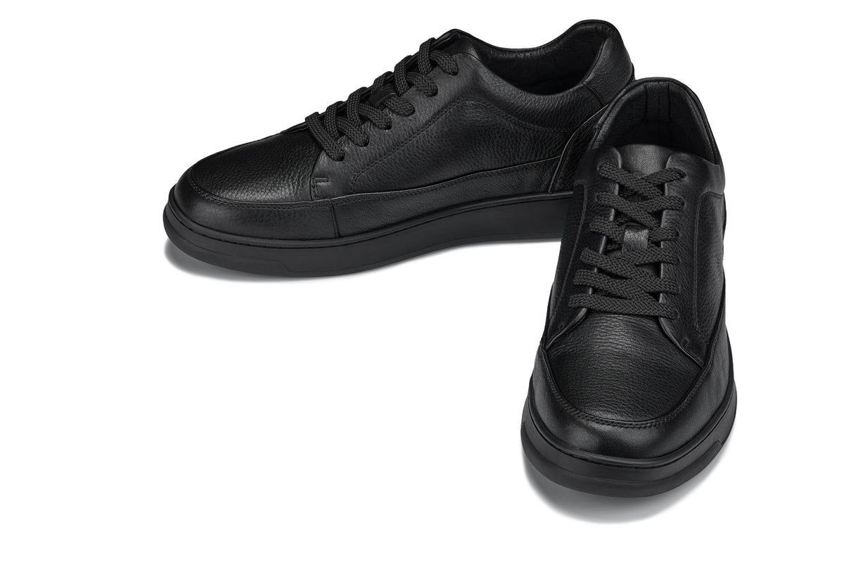 CALTO Y7111 black pebble grain leather sneaker, additional angle