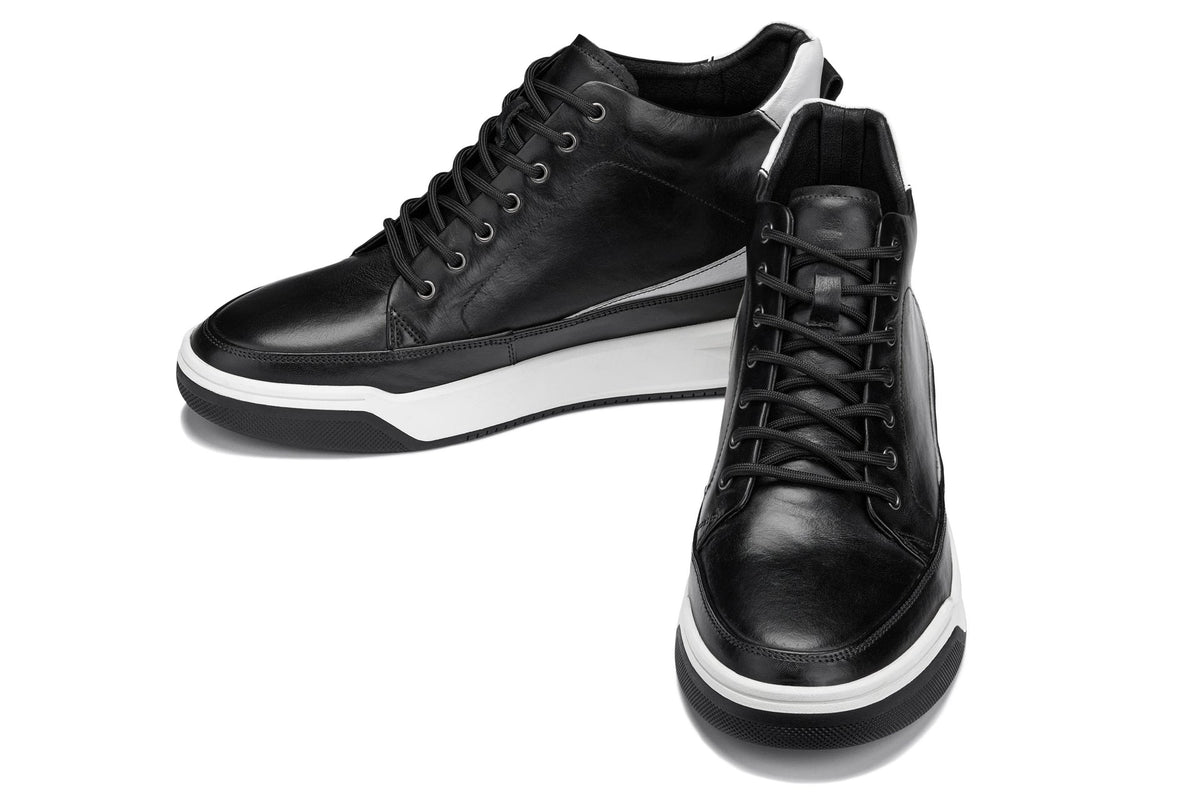 CALTO Y7150 leather elevator sneak-boot in black, product photo, alternate angle