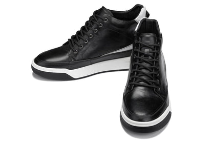 CALTO Y7150 leather elevator sneak-boot in black, product photo, alternate angle