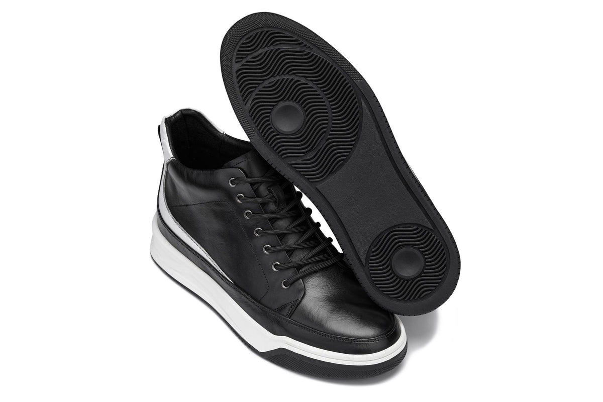CALTO Y7150 leather elevator sneak-boot in black, additional detail, close view