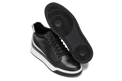 CALTO Y7150 leather elevator sneak-boot in black, additional detail, close view