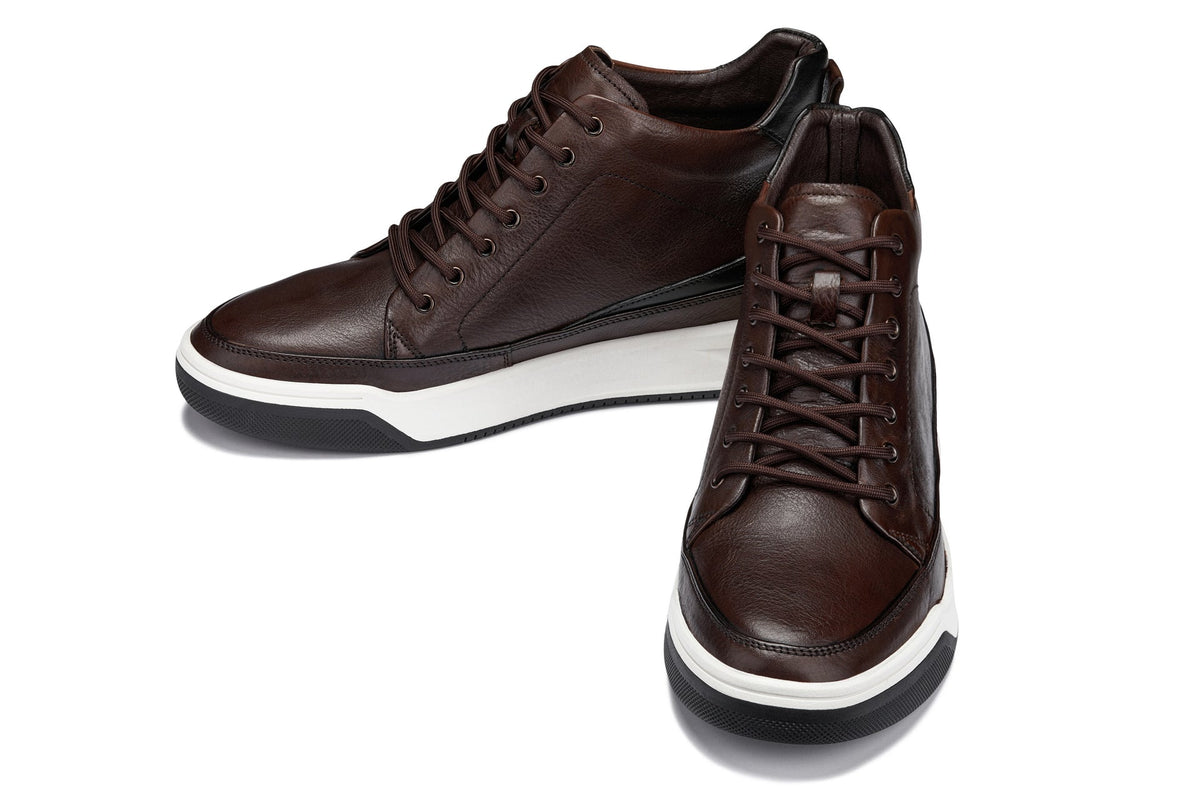 CALTO Y7152 leather elevator sneak-boot in coffee brown, product photo, alternate angle