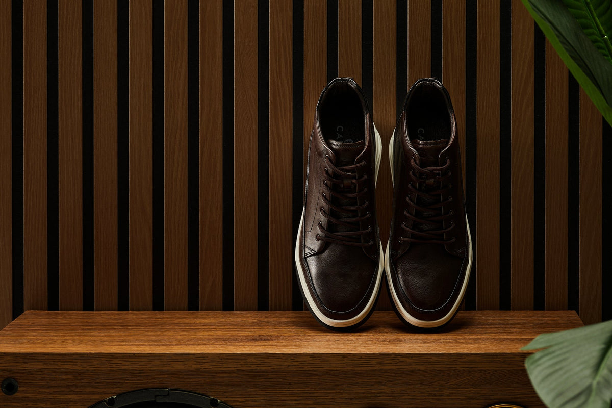 CALTO Y7152 leather elevator sneak-boot in coffee brown, main product photo