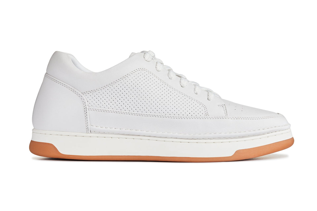 CALTO Y7932 white micro-perforated oxhide sneaker with gum sole, alternate view