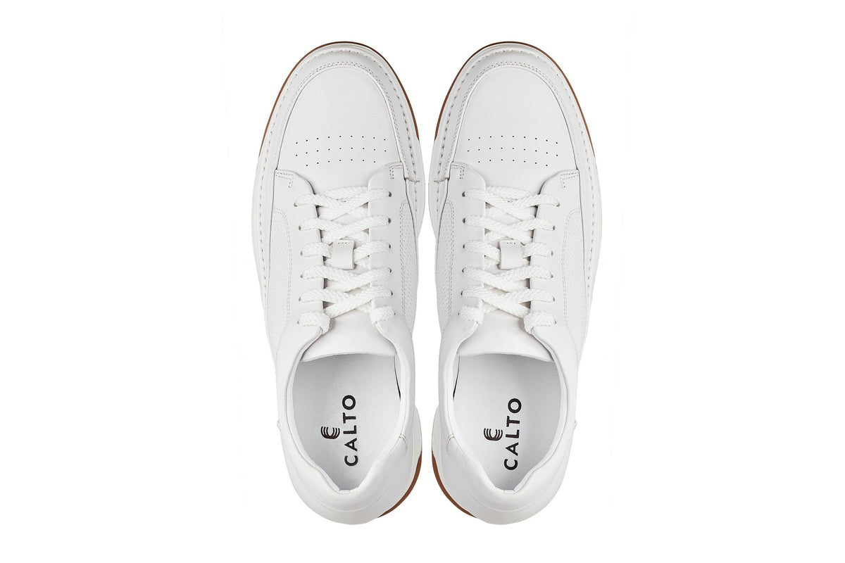CALTO Y7932 white micro-perforated oxhide sneaker with gum sole, further detail view
