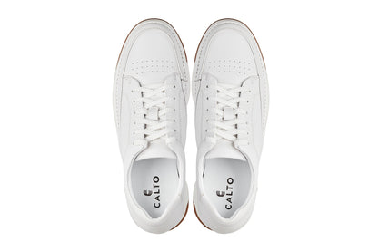CALTO Y7932 white micro-perforated oxhide sneaker with gum sole, further detail view