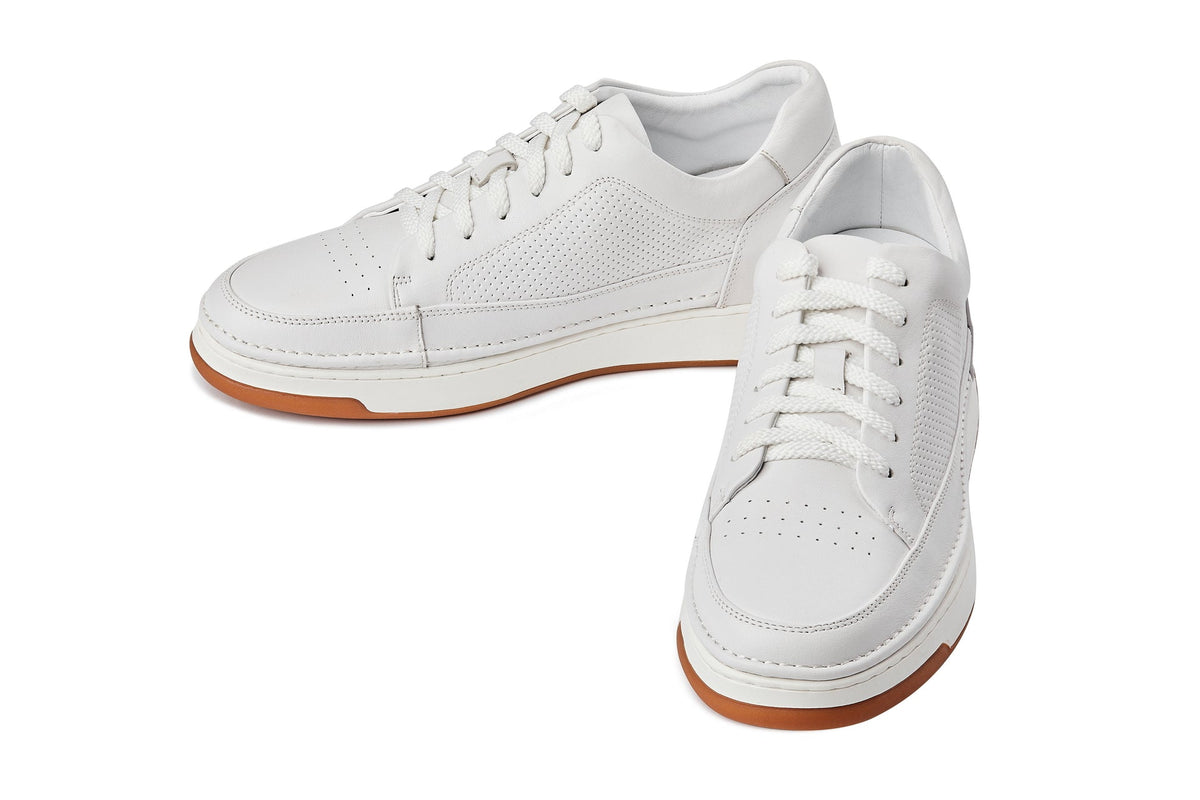 CALTO Y7932 white micro-perforated oxhide sneaker with gum sole, additional angle