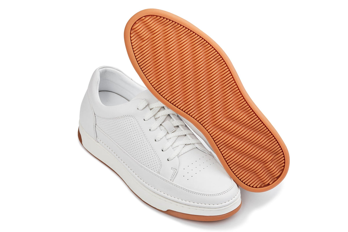 CALTO Y7932 white micro-perforated oxhide sneaker with gum sole, another detail view