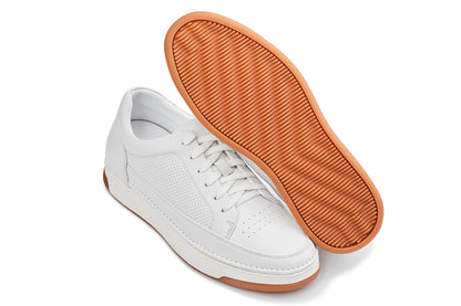 CALTO Y7932 white micro-perforated oxhide sneaker with gum sole, another detail view
