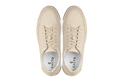 CALTO Y7934 ivory white suede sneaker with gum sole, further detail view