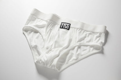 White men's underwear with a visible brand logo on a light gray background