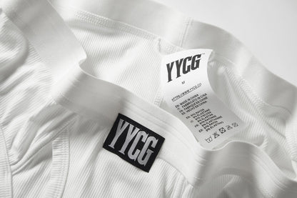 White fabric with YYG labels on a white background