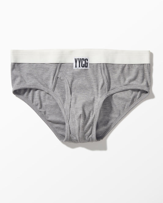 Gray underwear with white waistband featuring 'YYCG' logo on a white background