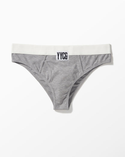 Gray men's underwear with white waistband on a white background
