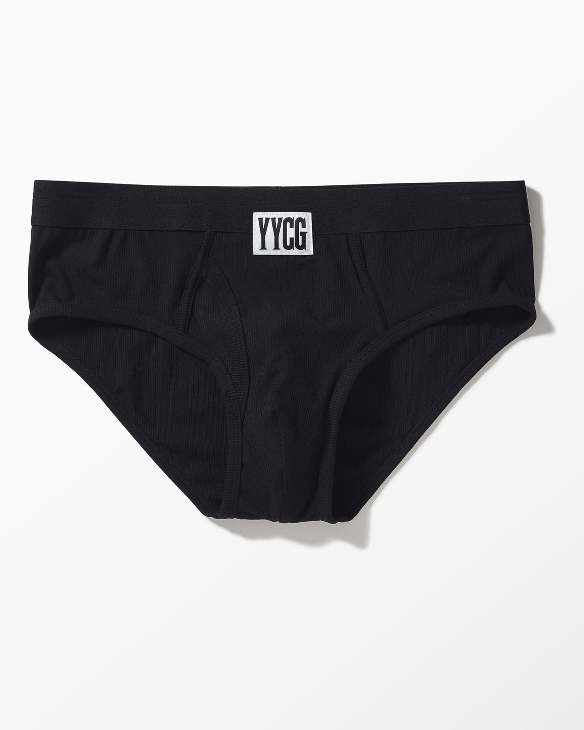 Black men's underwear with 'YYC' logo on a white background
