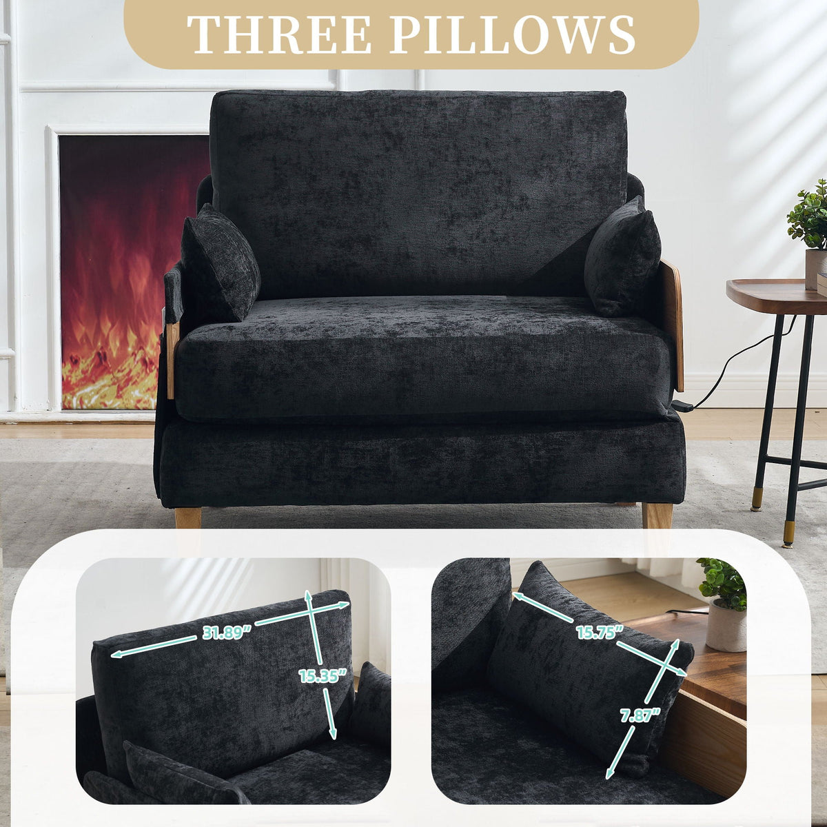 Convertible sofa bed with solid wood frame and fabric upholstery (view 93)