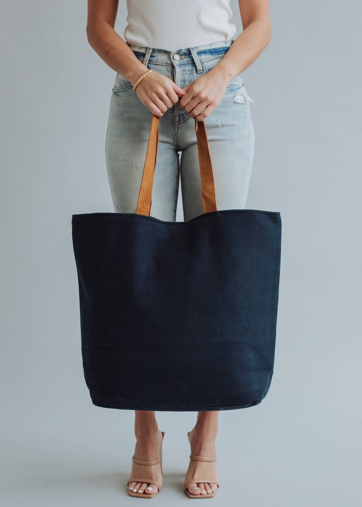 Poolside Bliss Woven Cotton Tote in Navy, another angle