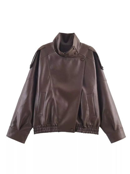 Asymmetrical Faux Leather Moto Jacket
