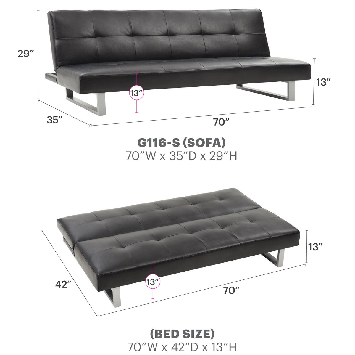 Chroma black sofa bed in a small living room
