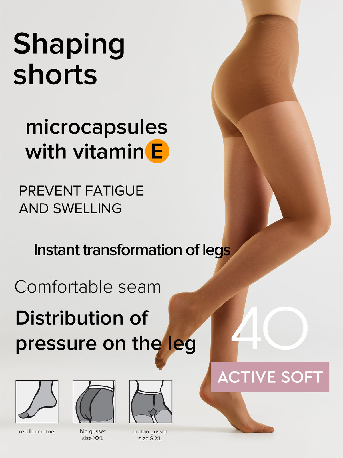 Conte Active Soft 40 Den Shaping Support Tights — with Vitamin E in Bronze Tan, alternate view