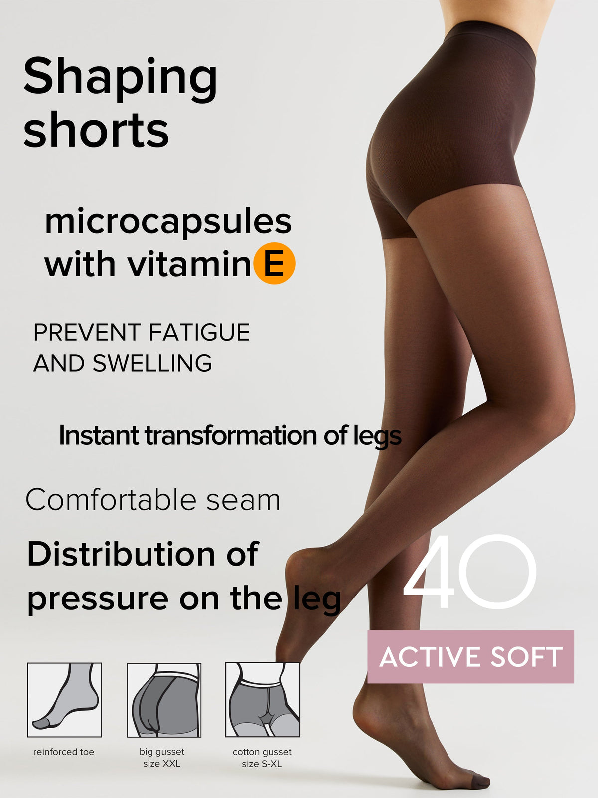 Conte Active Soft 40 Den Shaping Support Tights — with Vitamin E in Graphite, alternate view