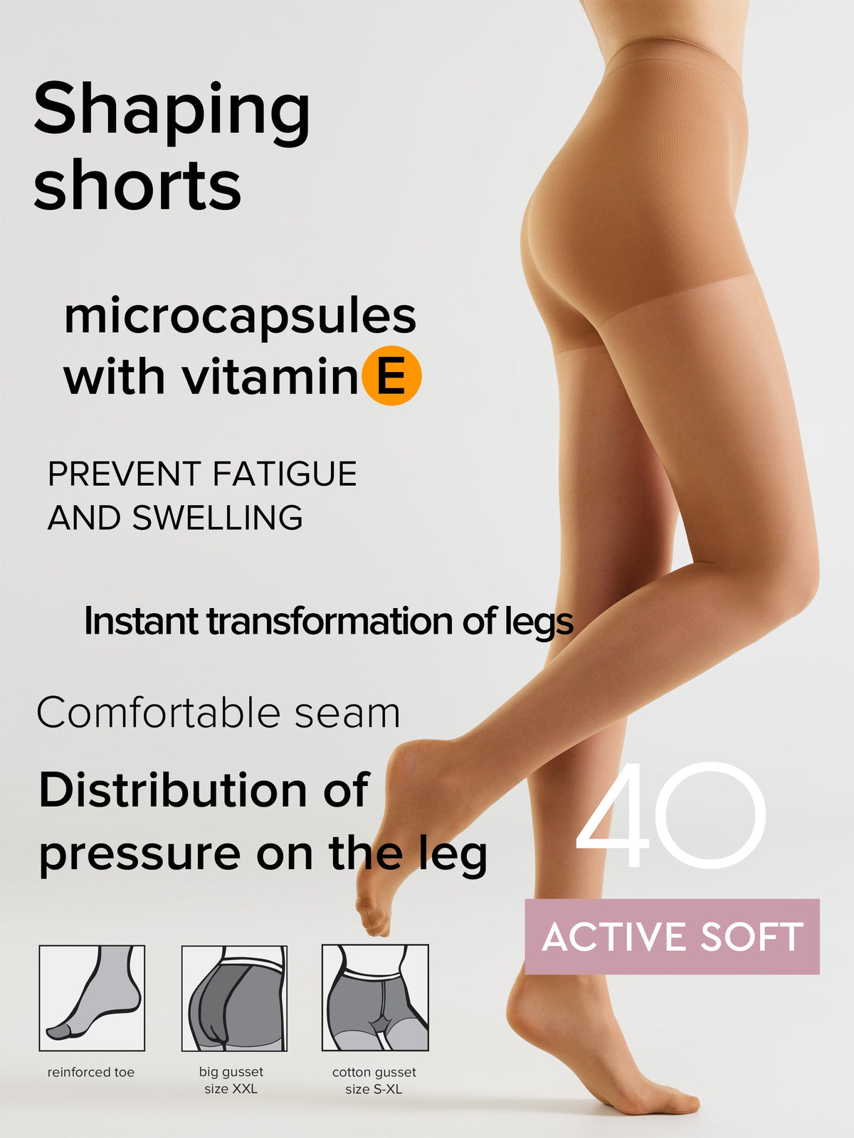 Conte Active Soft 40 Den Shaping Support Tights — with Vitamin E in Natural Nude, alternate view